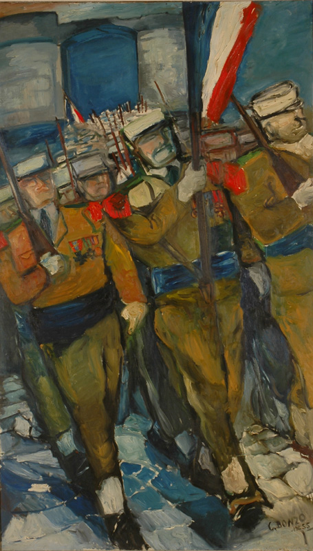 "Entrée dans une ville prise", huile sur toile, 200 x 120 cm, 1955.