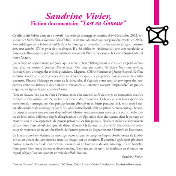 Sandrine Vivier, fiction documentaire "Lost en Gonesse"