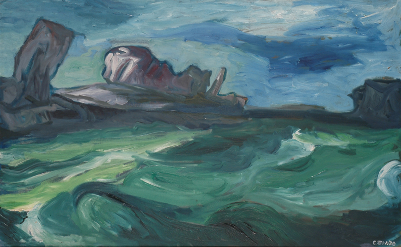 "La haute mer", huile sur toile, 74,5 x 16,5 m, 1957.