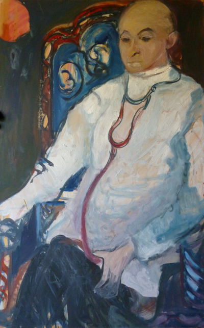 "Portrait d'Élie en médecin", huile sur carton, 100 x 65 cm, 1965.